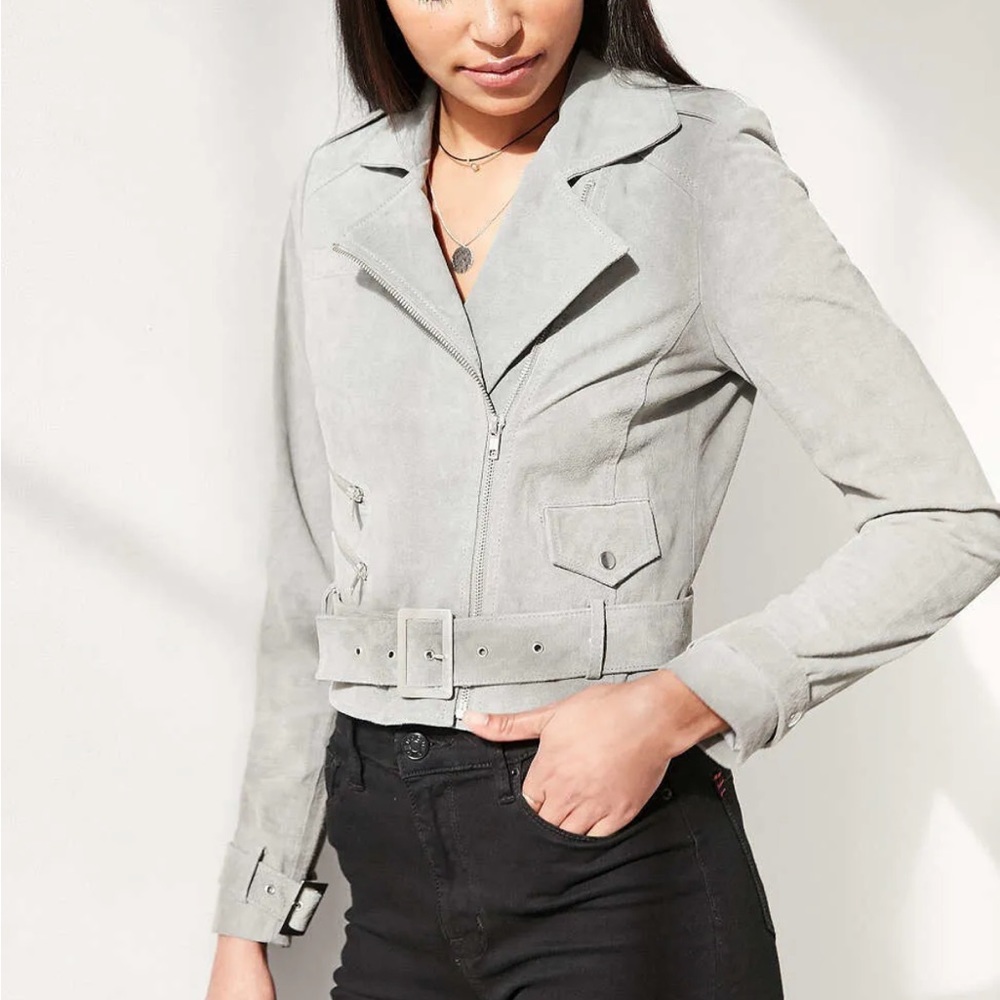 Urban Outfitters x Silence + Noise Sky Genuine Suede Leather Biker Moto Jacket